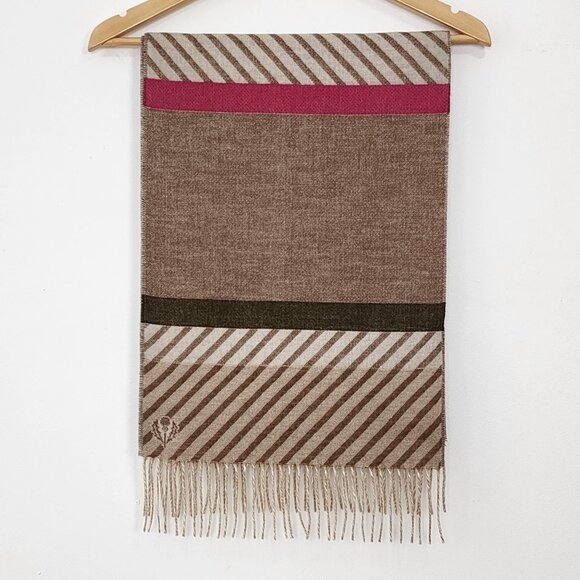 Reversible Houndstooth Stripe Pattern Beige Scarf Fringe Fall Fashion Cozy Soft - Picture 4 of 14